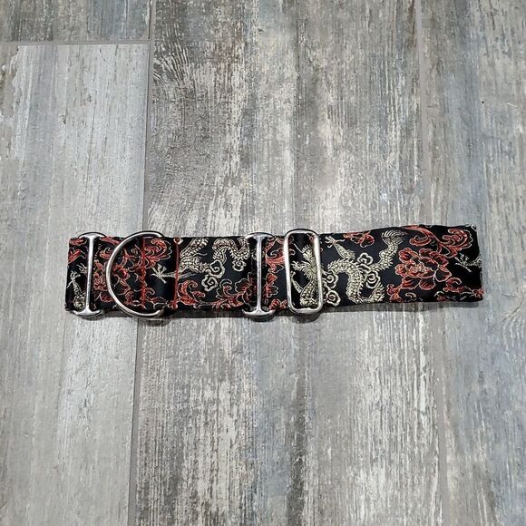 Satin 2" Dragon Martingale Dog Collar Handmade Adjustable 10.5" Max Cool! 225 - Picture 1 of 5